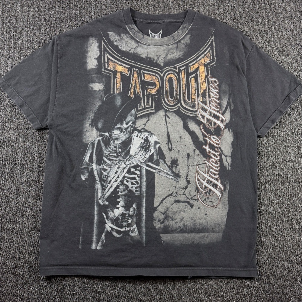 Tapout T-Shirt XXL Black Skeleton Cowboy Graphic MMA Y2K Grunge Distressed